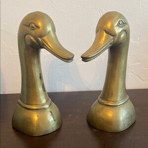 Vintage Solid Brass Mallard Duck Head Bookends Set
